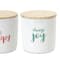 Happy Sentiment Stoneware Canisters with Wood Lids Set